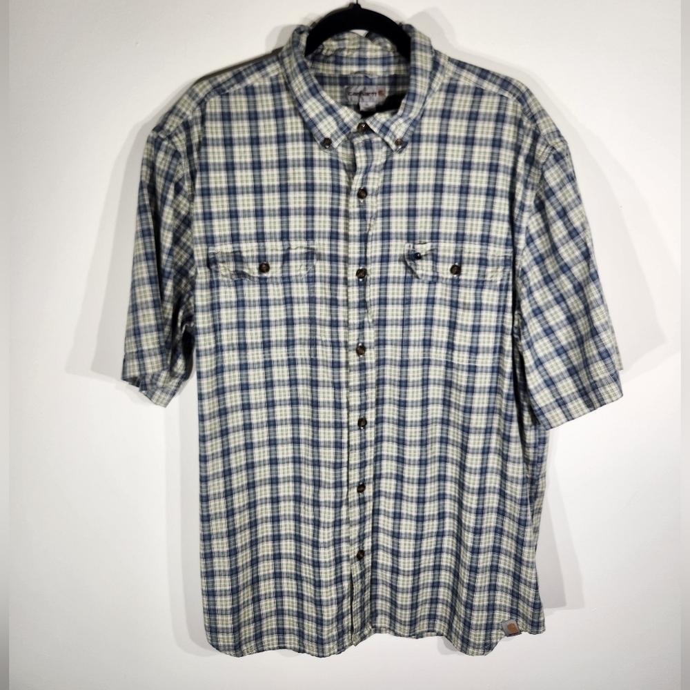 Carhartt Short Sleeve Plaid Button Down Shirt Mens XL Relax Fit
